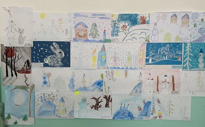 Выставка рисунков «О зиме читали, рисунки рисовали» в Библиотеке п. Черемухово